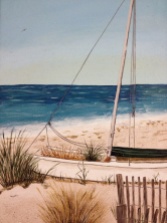 My first acrylic painting of catamaran on beach